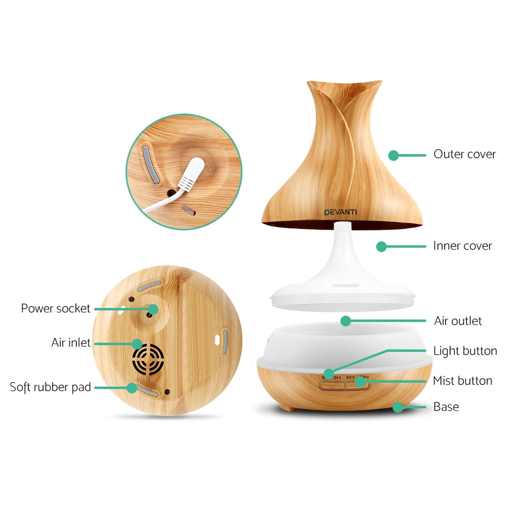 Devanti Aroma Diffuser Aromatherapy Light Wood 400ml