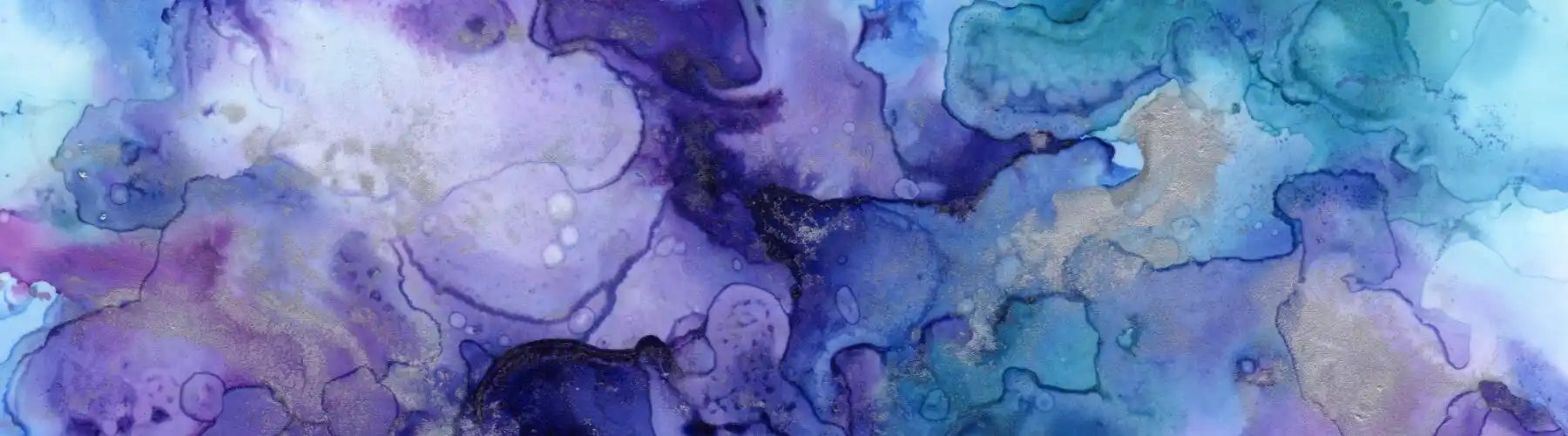 Abstract watercolor painting in swirling shades of purple, blue and white.