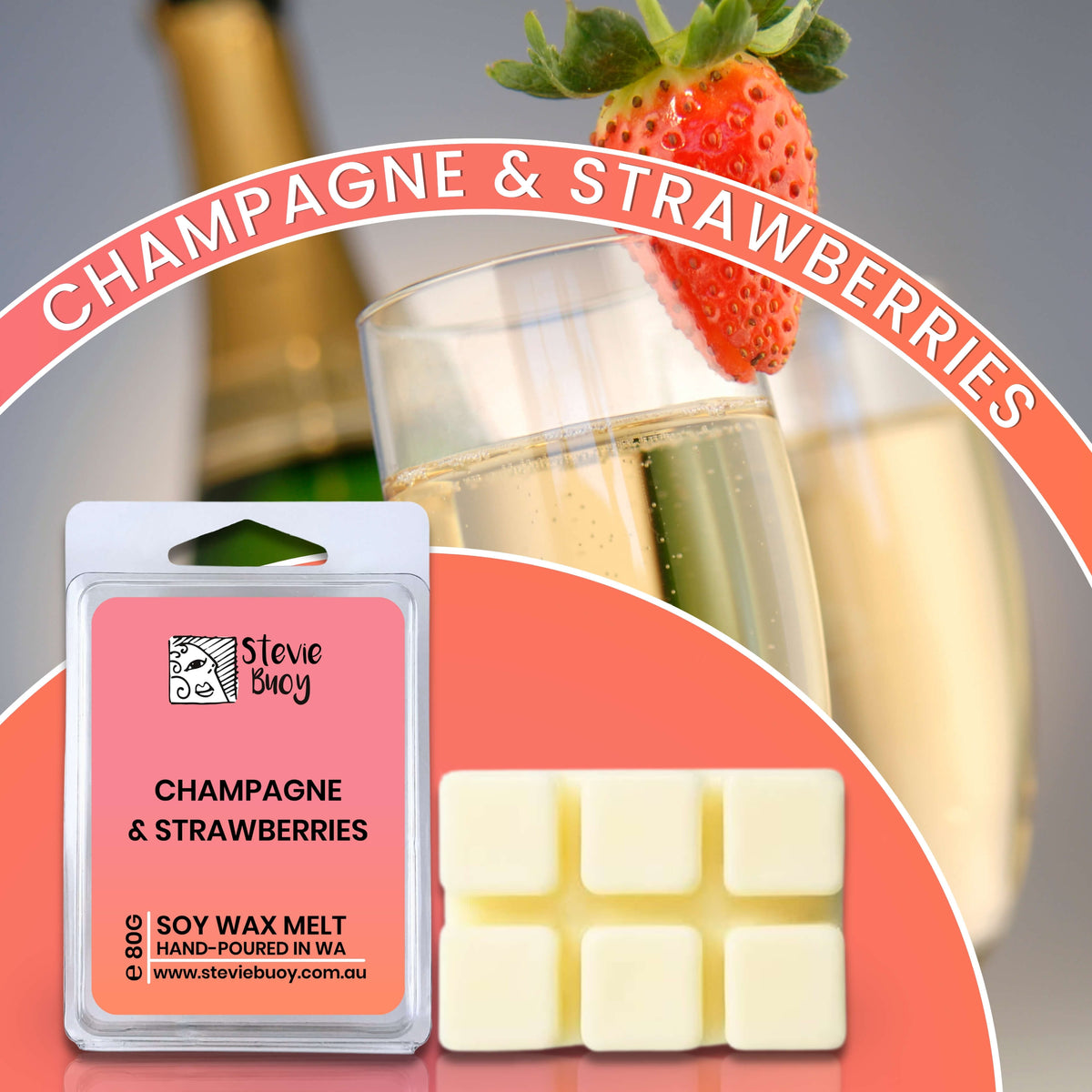 Champagne &amp; Strawberries Clamshell Wax Melts - by Stevie Buoy