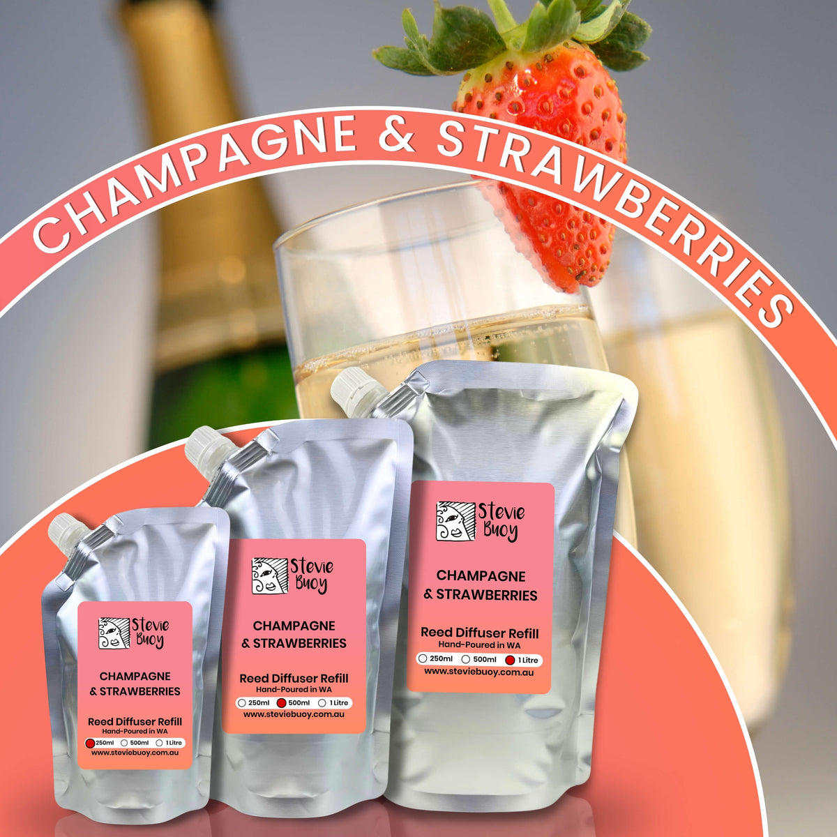 Champagne &amp; Strawberries Reed Diffuser Refill - by Stevie Buoy