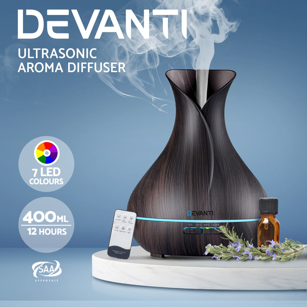 Devanti Aroma Diffuser Aromatherapy Dark Wood 400ml - by Stevie Buoy