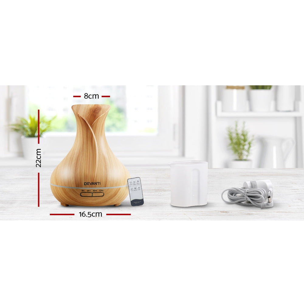 Devanti Aroma Diffuser Aromatherapy Light Wood 400ml - by Stevie Buoy