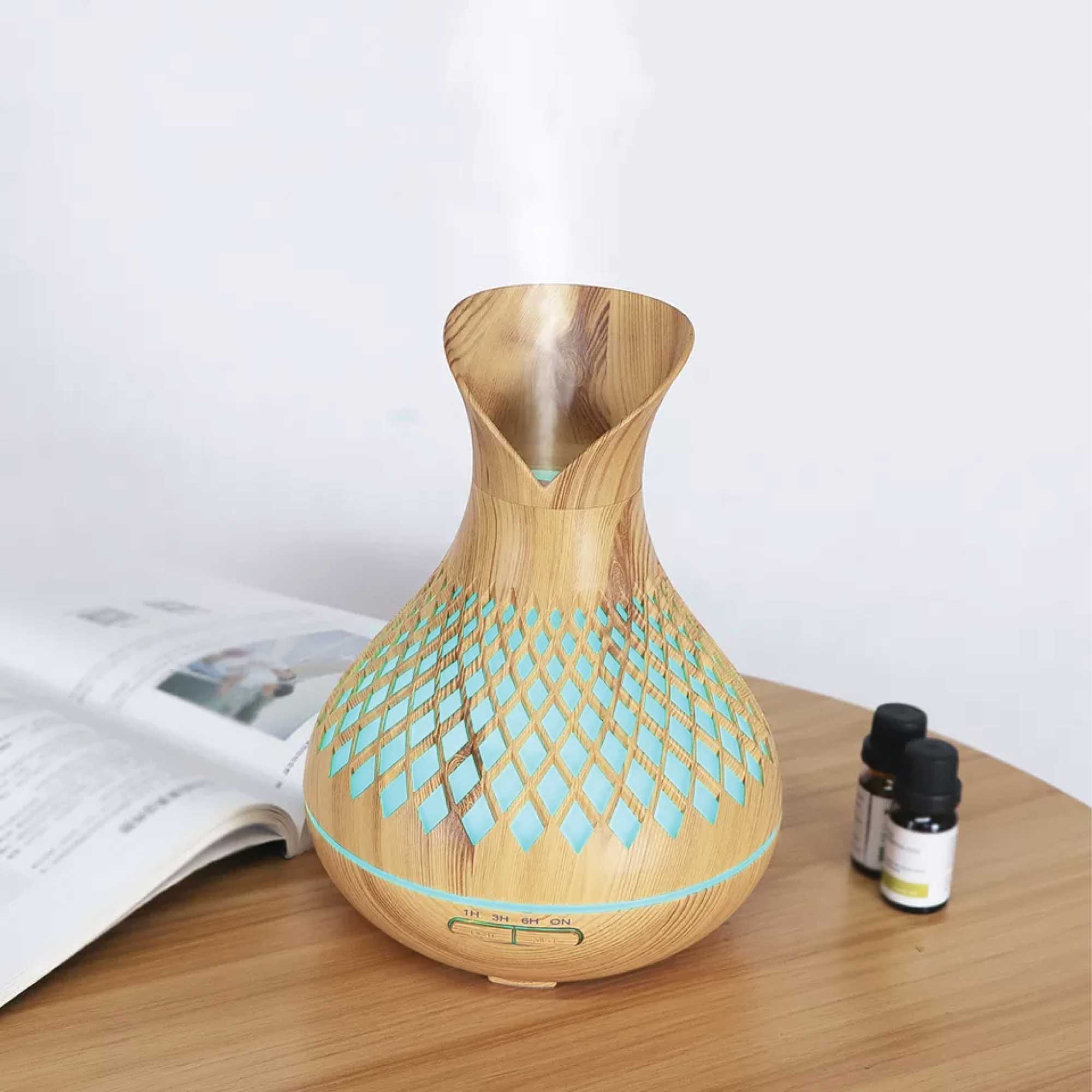 Essential Oil Aroma Diffuser and Remote - 500ml Vase Tulip Wood Mist Humidifier - by Stevie Buoy