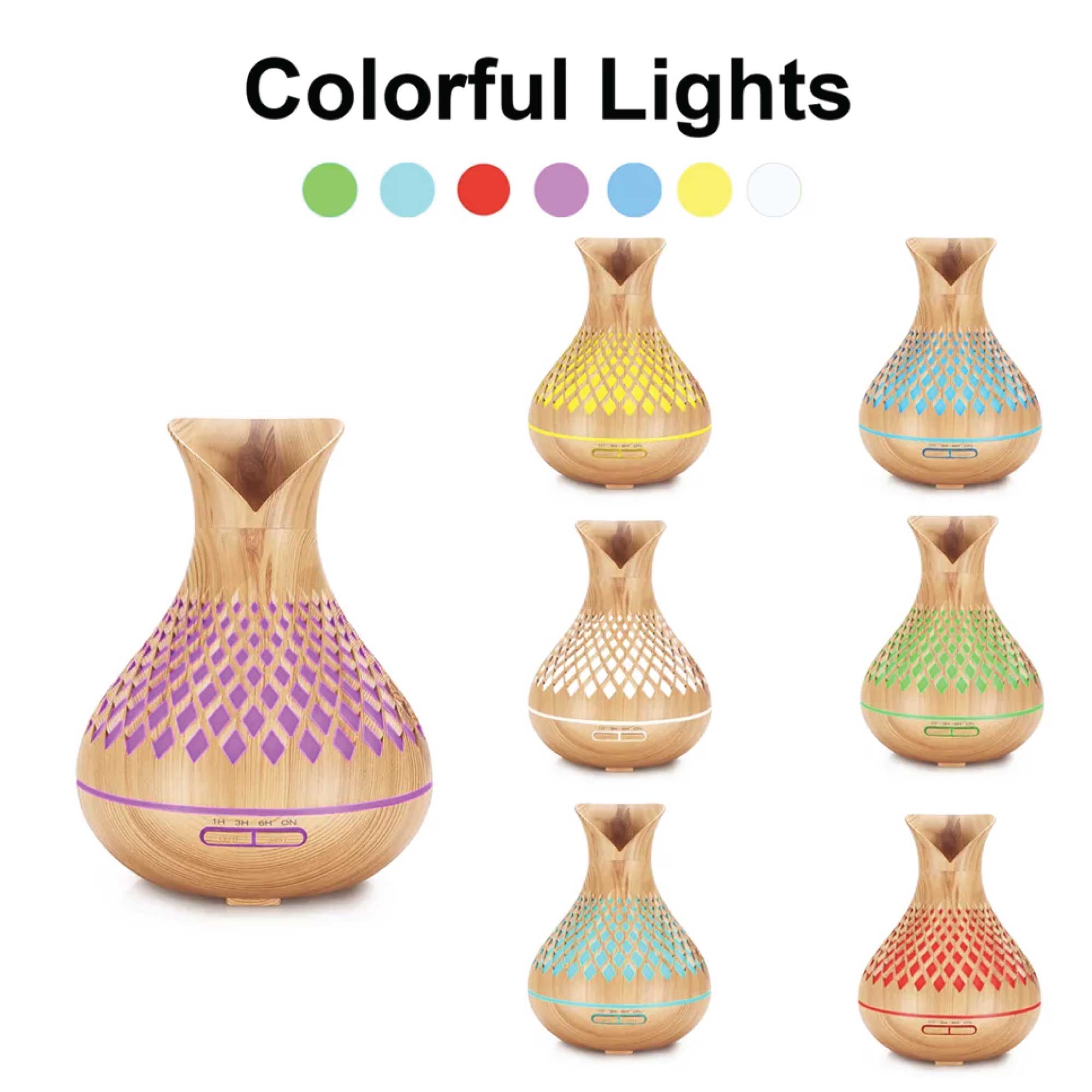 Essential Oil Aroma Diffuser and Remote - 500ml Vase Tulip Wood Mist Humidifier - by Stevie Buoy