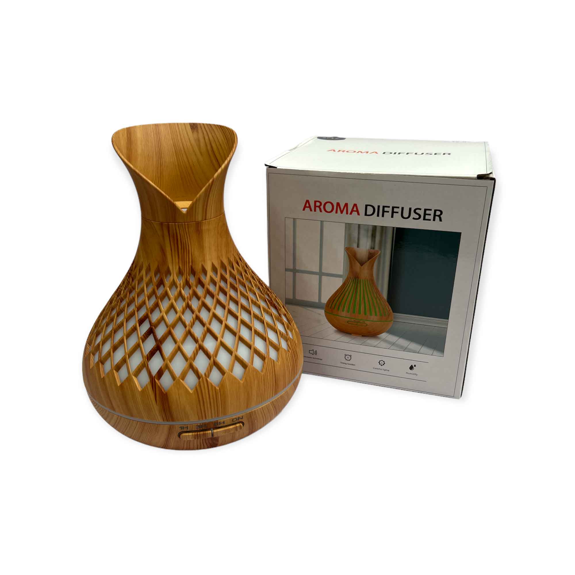 Essential Oil Aroma Diffuser and Remote - 500ml Vase Tulip Wood Mist Humidifier - by Stevie Buoy