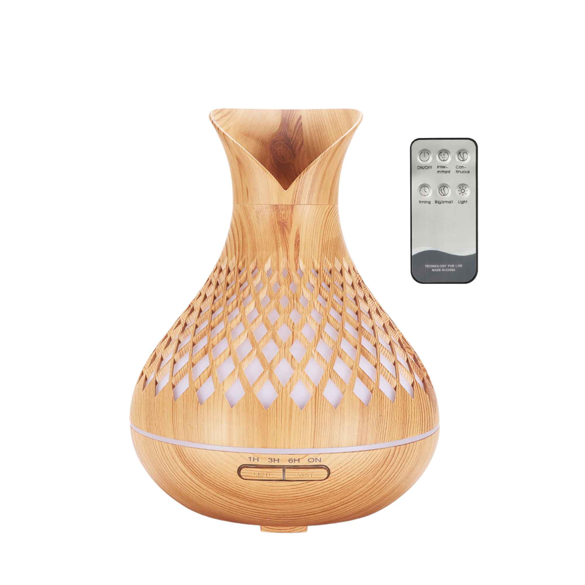 Essential Oil Aroma Diffuser and Remote - 500ml Vase Tulip Wood Mist Humidifier - by Stevie Buoy