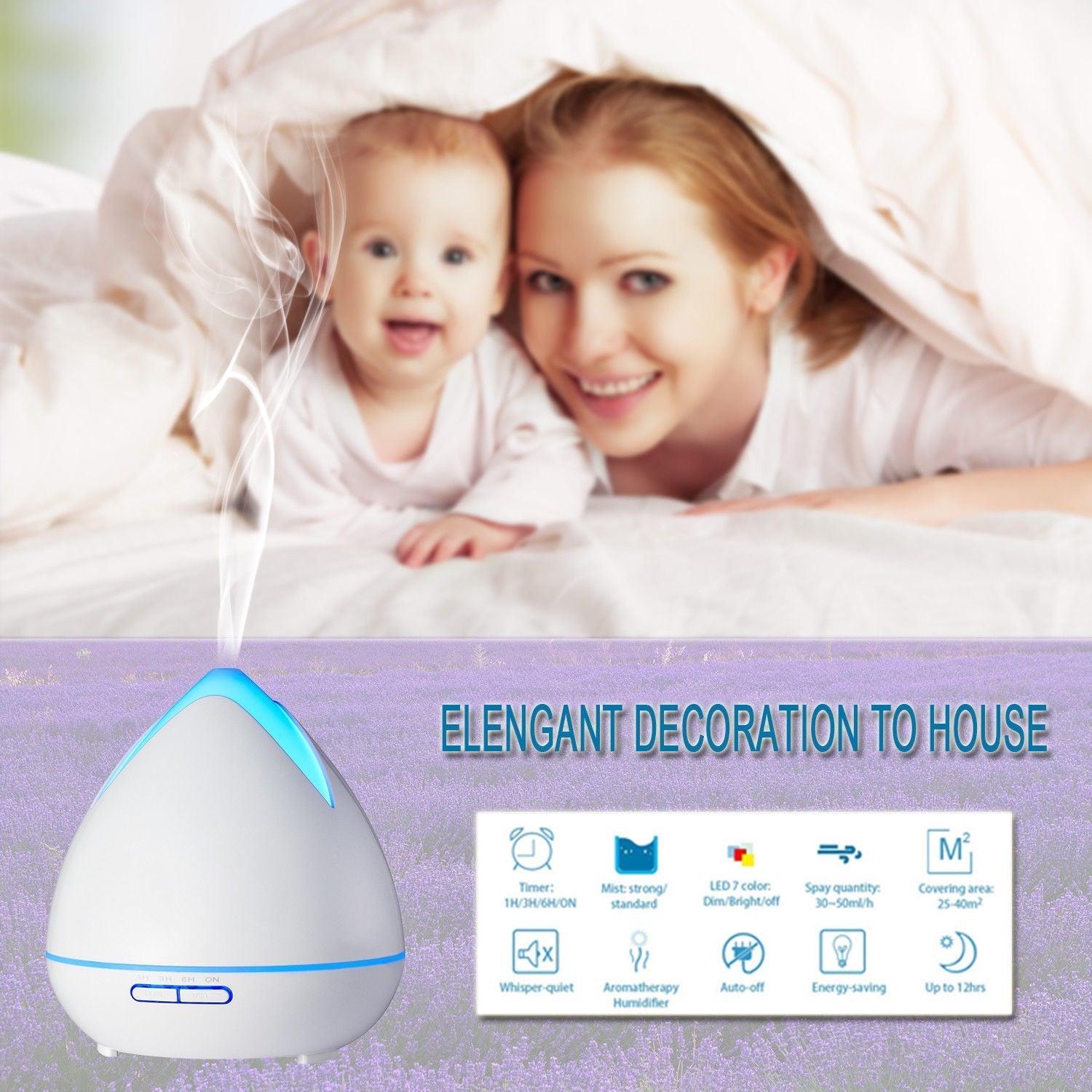 Essential Oils Ultrasonic Aromatherapy Diffuser Air Humidifier Purify 400ml - White - by Stevie Buoy