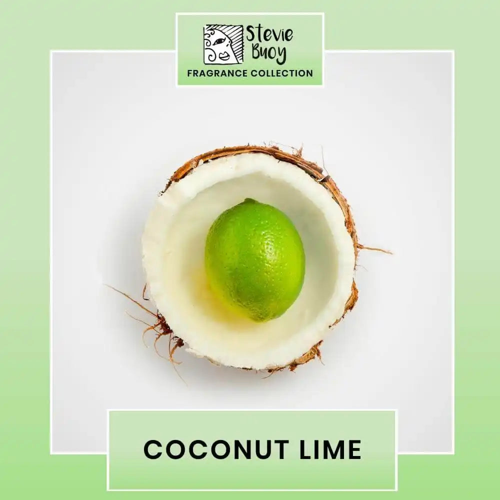 Fresh lime nestled inside a halved coconut.