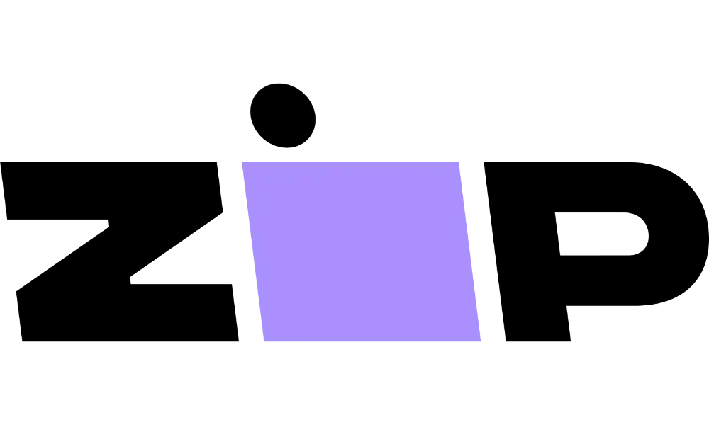 Simple black and purple logo spelling out ’ZIP’