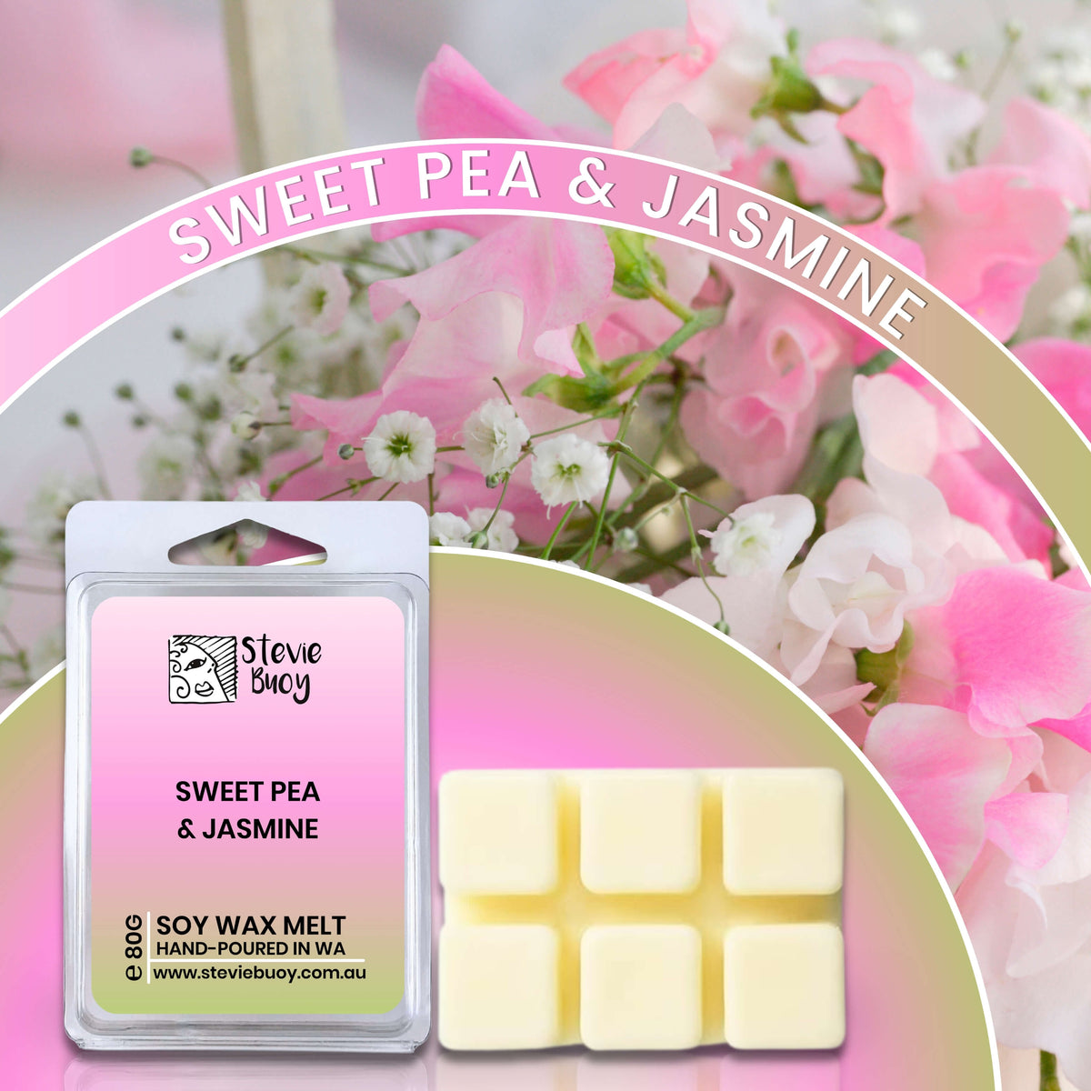 Sweet Pea &amp; Jasmine Clamshell Wax Melts - by Stevie Buoy