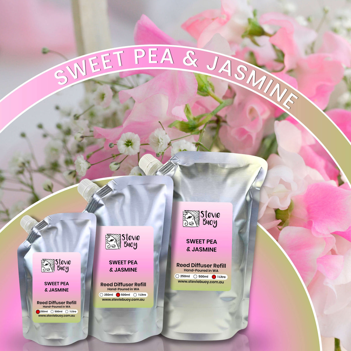 Sweet Pea &amp; Jasmine Reed Diffuser Refill - by Stevie Buoy