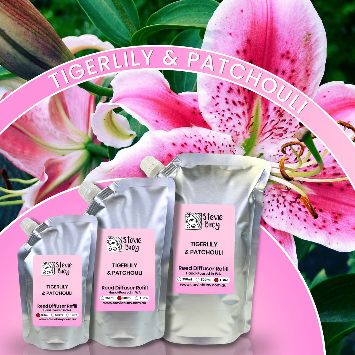 Tigerlily &amp; Patchouli Reed Diffuser Refill - by Stevie Buoy