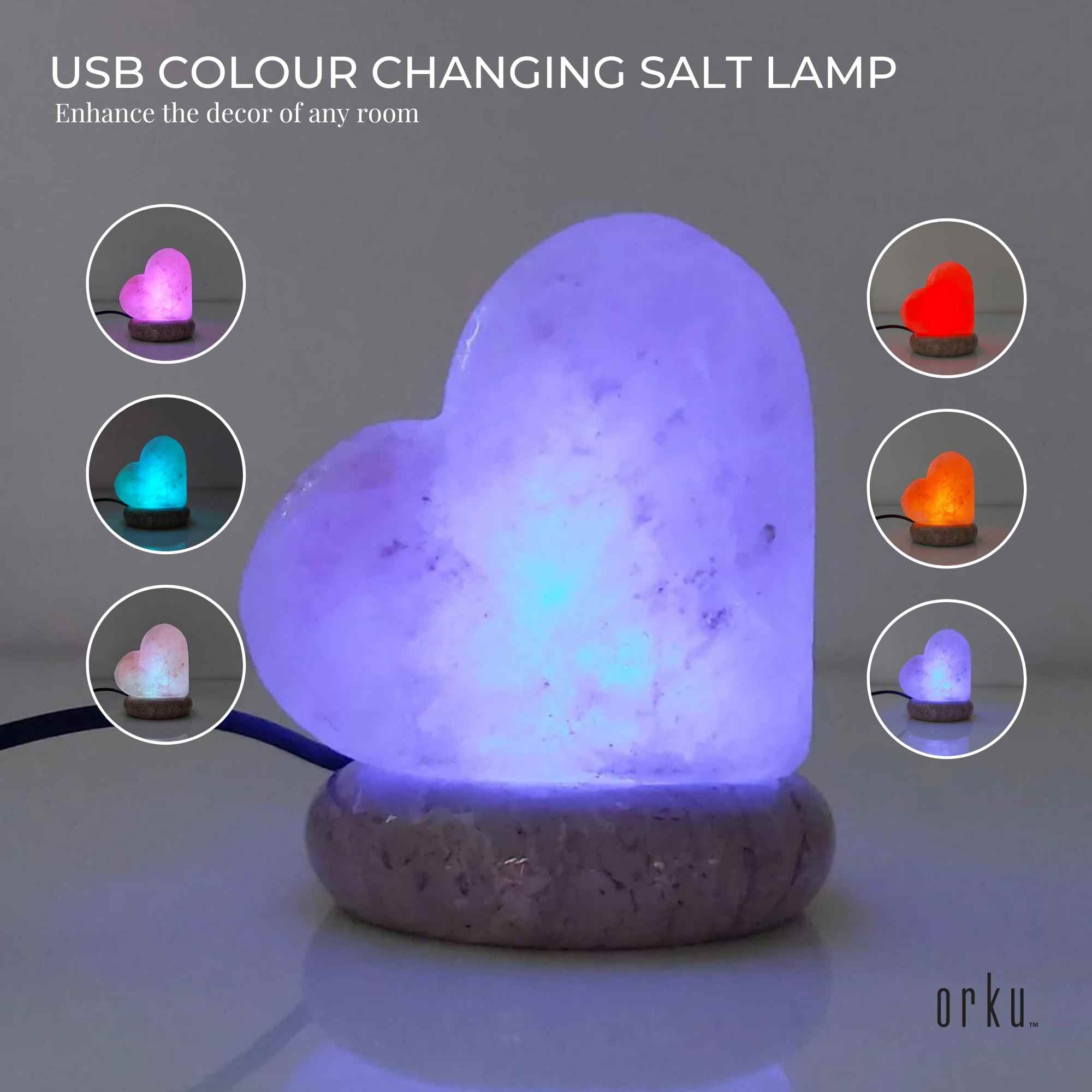 Usb Colour Changing Salt Himalayan Lamp - Heart Love Shape Pink Rock Led Light - by Stevie Buoy