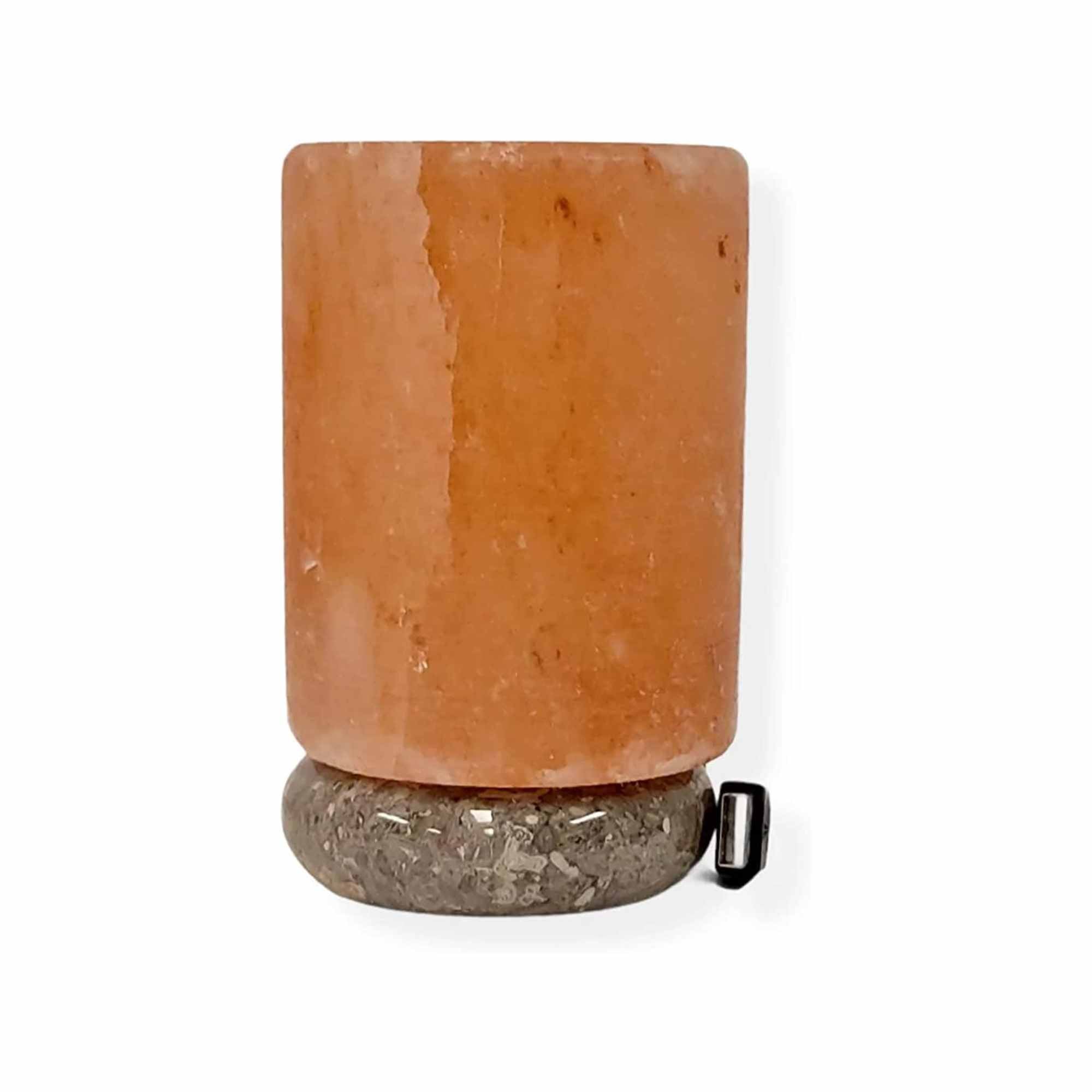 Usb Himalayan Salt Lamp - Cylinder Carved Shape Pink Crystal Rock Led Light - by Stevie Buoy