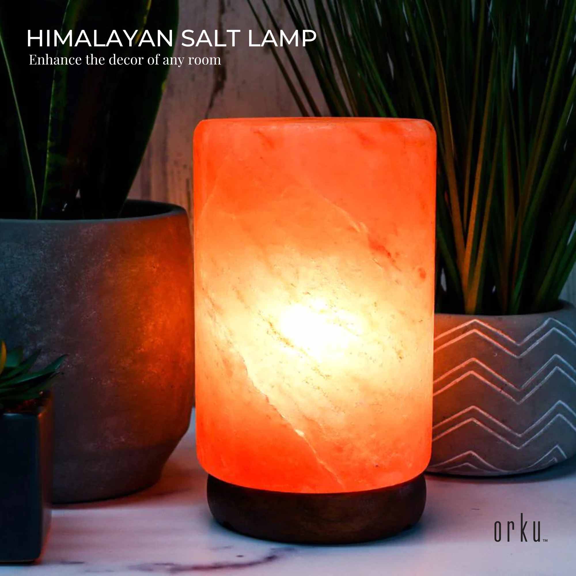 Usb Himalayan Salt Lamp - Cylinder Carved Shape Pink Crystal Rock Led Light - by Stevie Buoy